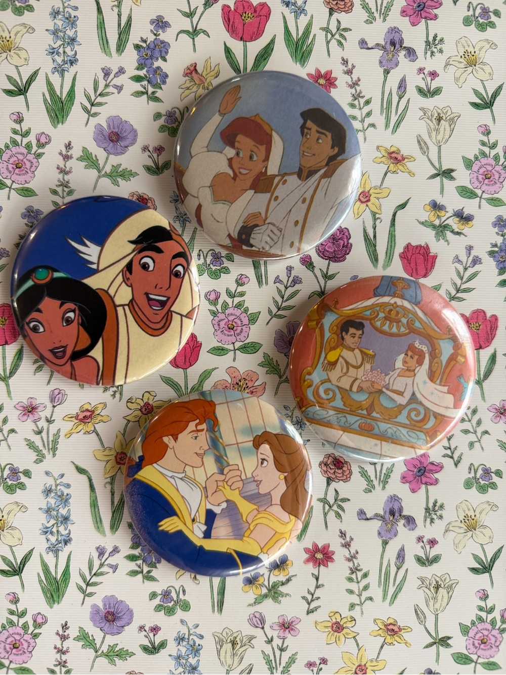 Disney Princess Character Pin Button Set - Blue, Red, Gold, Cream
